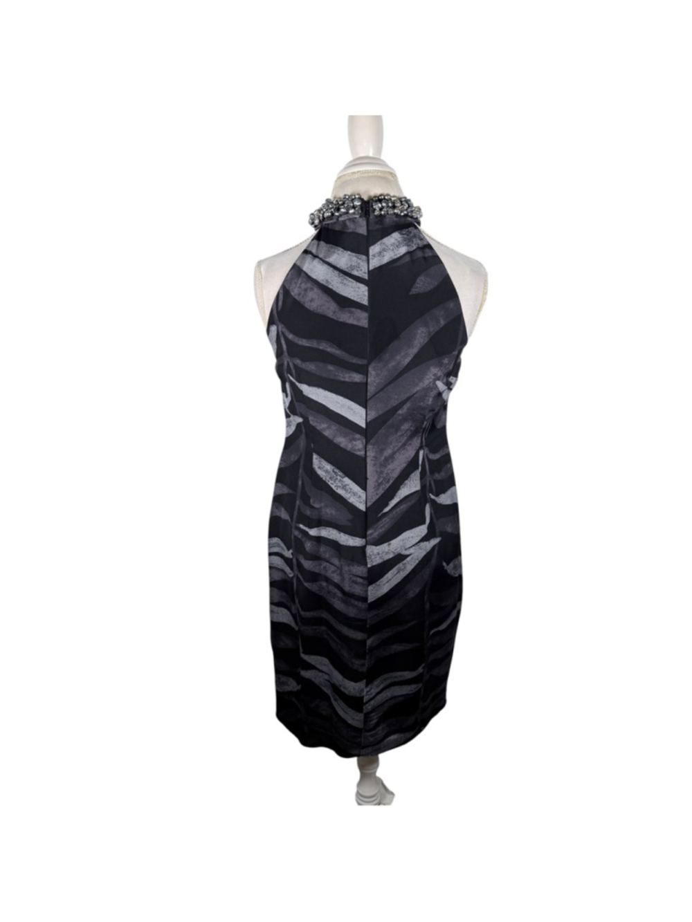 Carmen Marc Valvo Bead Halter Silk Dress Tropical Print Evening Cocktail Size 10 - Picture 9 of 12
